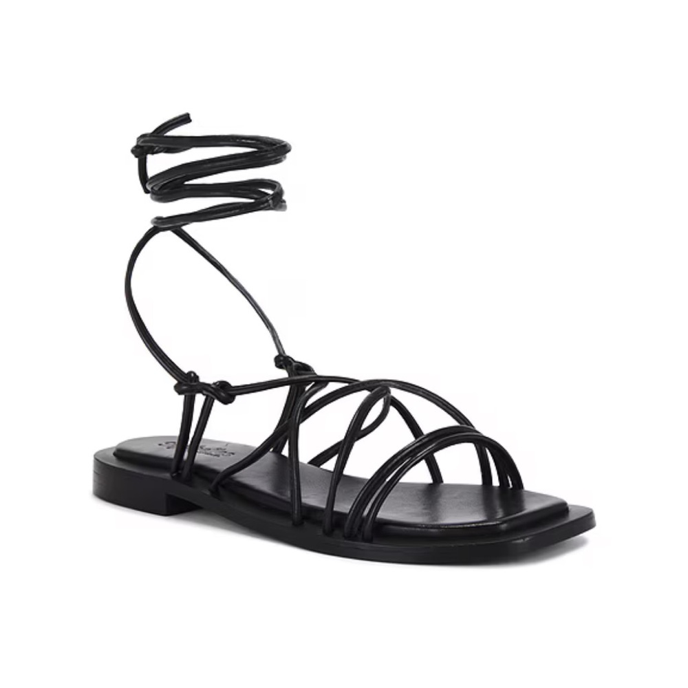 Seychelles Lilac Two black leather ankle wrap sandals size 10
